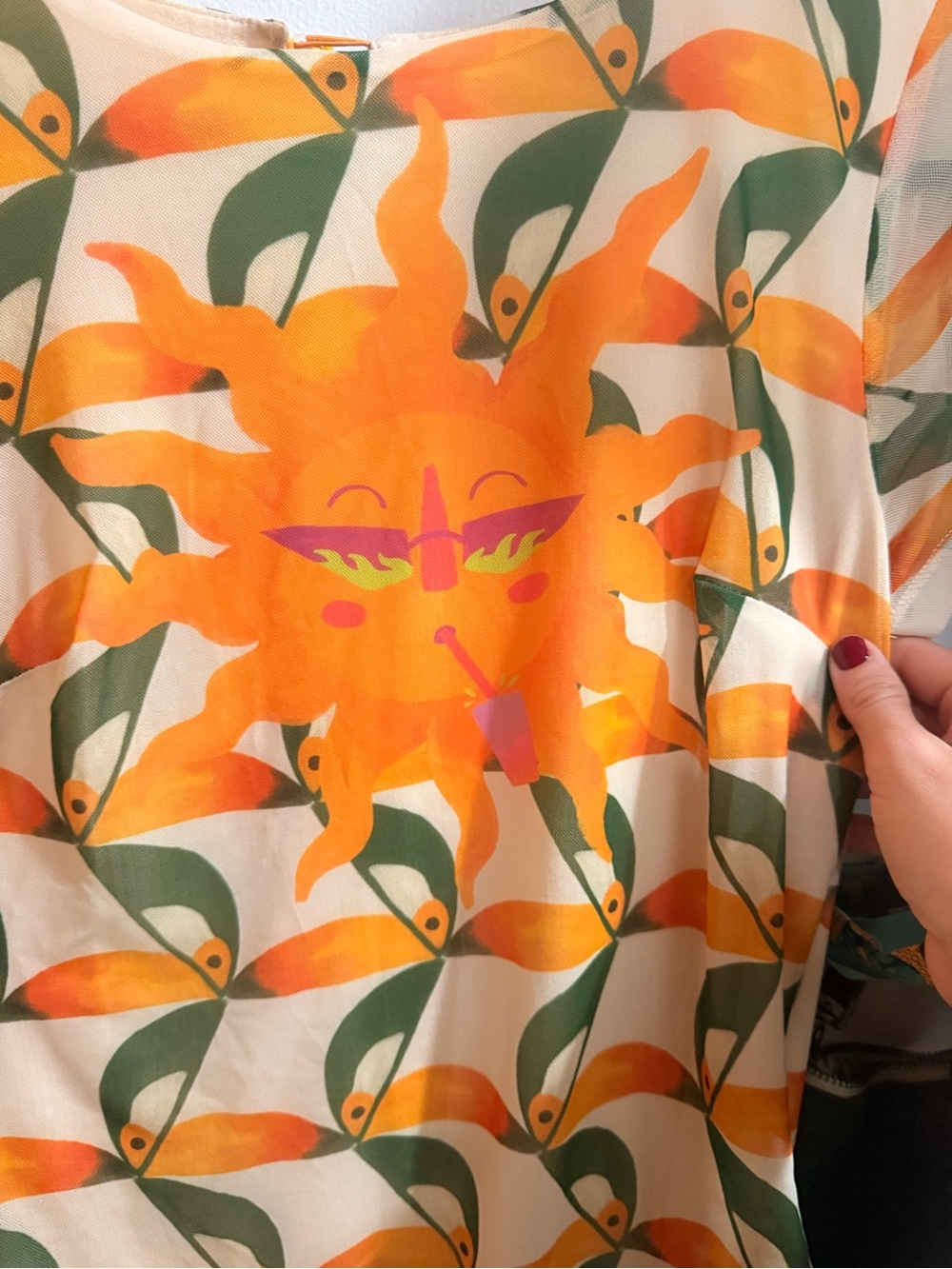 FARM Rio Orange Sun & Green Leaf Midi Dress